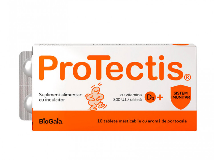 Protectis Probiotic+Vit D3 (800 UI) comp.mastic. Portocale - poza produsului