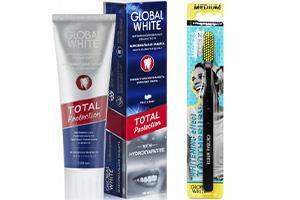 Global White pasta de dinti Total Protection vitaminizanta 100g + Periuta de dinti Medium cadou - poza produsului