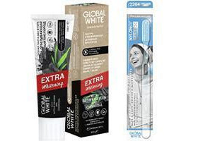 Global White pasta de dinti Extra Whitening black oxigen activ 100g + Periuta de dinti Extra Whitenig cadou