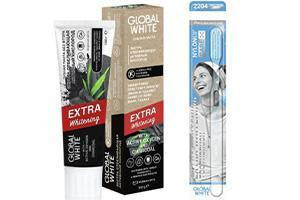 Global White pasta de dinti Extra Whitening black oxigen activ 100g + Periuta de dinti Extra Whitenig cadou - poza produsului