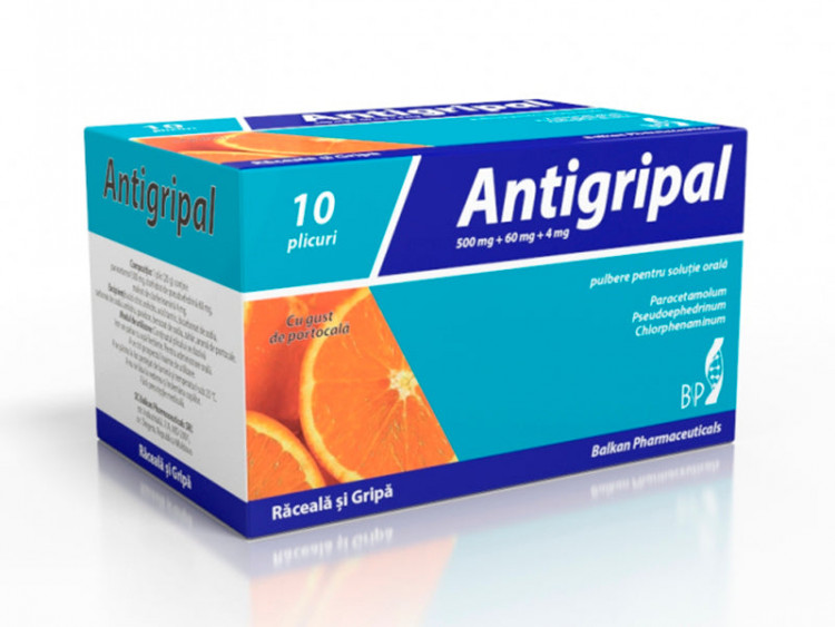 Antigripal Portocala 500mg/60mg/4mg pulb./sol.orala - poza produsului