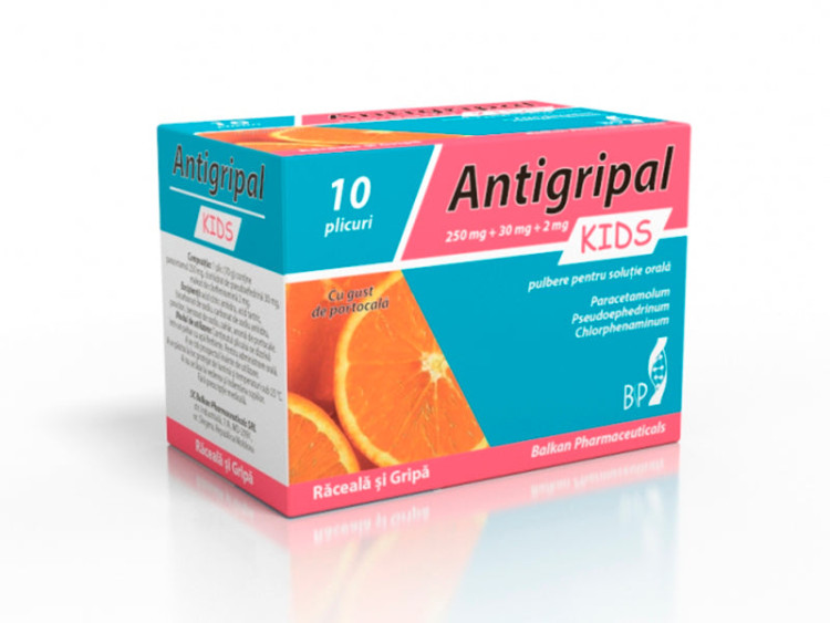 Antigripal Kids Portocala 250mg/30mg/2mg pulb./sol.orala - poza produsului