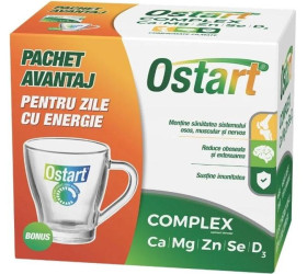 Ostart complex Ca+Zn+Mg+Se+D3 comp.+Cana de sticla cadou