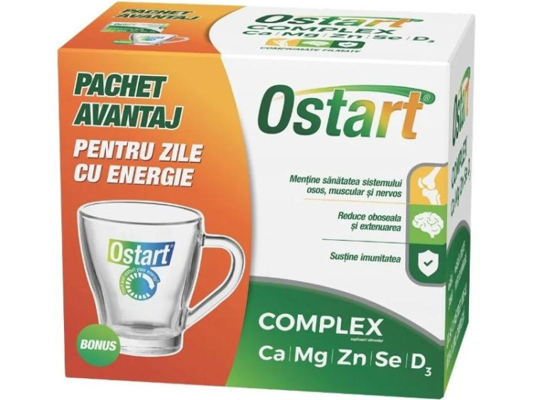 Ostart complex Ca+Zn+Mg+Se+D3 comp.+Cana de sticla cadou - poza produsului