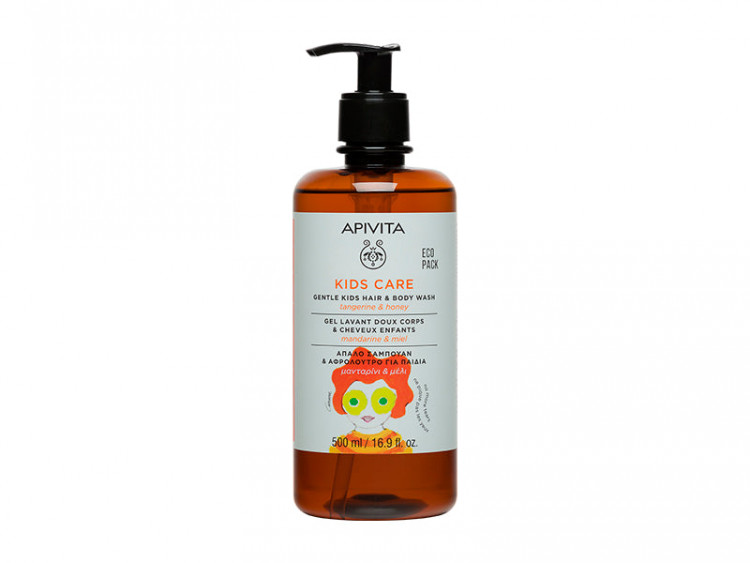 Apivita Kids Care Gel de spalat pu par si corp tangerine & honey 500ml - poza produsului