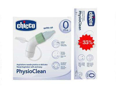 Chicco Set aspirator nazal Physioclean+solutie fiziologica 5ml N10 -35% - poza produsului