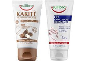 Equilibra Unt de Shea Crema pentru miini nutritiv-emolienta 75ml+ Dezinfectant Gel maini alcool 60% 75ml Cadou